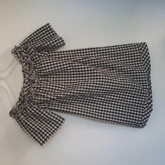 Vineyard Vines black and white plaid ruffle off shoulders tunic mini dress XXS - Picture 1 of 6